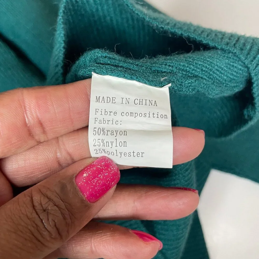ZESICA Teal Ribbed Wrap Sweater Dress V-Neck Tie Waist Size S